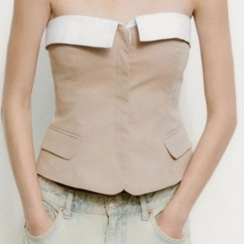 Zara Gabardine Strapless Top - Picture 1 of 4
